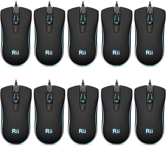 Rii Wired Mouse, RM105 USB Computer Mouse,RGB Optical Office Mice for PC,Computer,Laptop,Desktop,Windows (10 Pack)