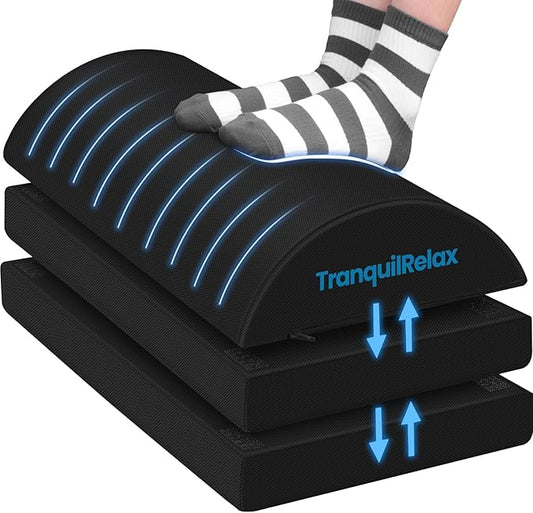 TranquilRelax Foot Rest for Under Desk at Work, Gaming Accessories Foot Stool with 3 Adjustable Heights & Washable Cover, Comfortable Office Desk Accessories, Footrest for Office, Home and Car (Black)