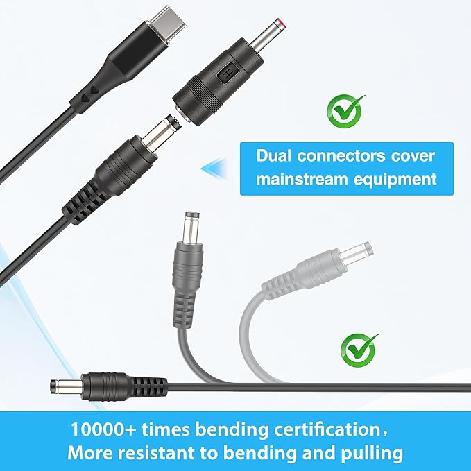 USB C to DC 5V to 12V Step Up Power Cable,5.5mmx2.5mm Power Cable and 3.5mmx1.35mm Adapter，PD Trigger to 12V 3A Output，for Router, LED Light, Camera，Work with PD Charger/Power Bank，3.3FT