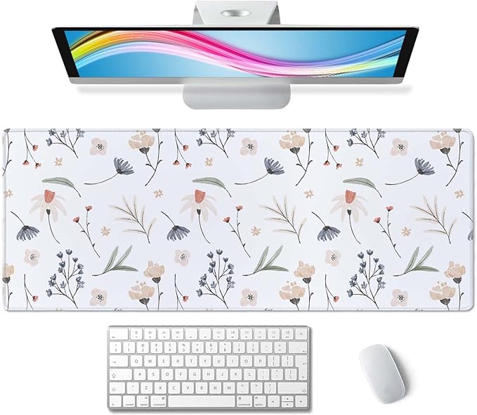 Flowers Extended Big Mouse Pad Large,XL Gaming Mouse Pad Desk Pad,31.5x11.8inch Long Computer Keyboard Mouse Mat Mousepad with 3mm Non-Slip Base and Stitched Edge for Home Office Work