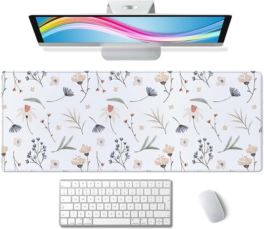 Flowers Extended Big Mouse Pad Large,XL Gaming Mouse Pad Desk Pad,31.5x11.8inch Long Computer Keyboard Mouse Mat Mousepad with 3mm Non-Slip Base and Stitched Edge for Home Office Work