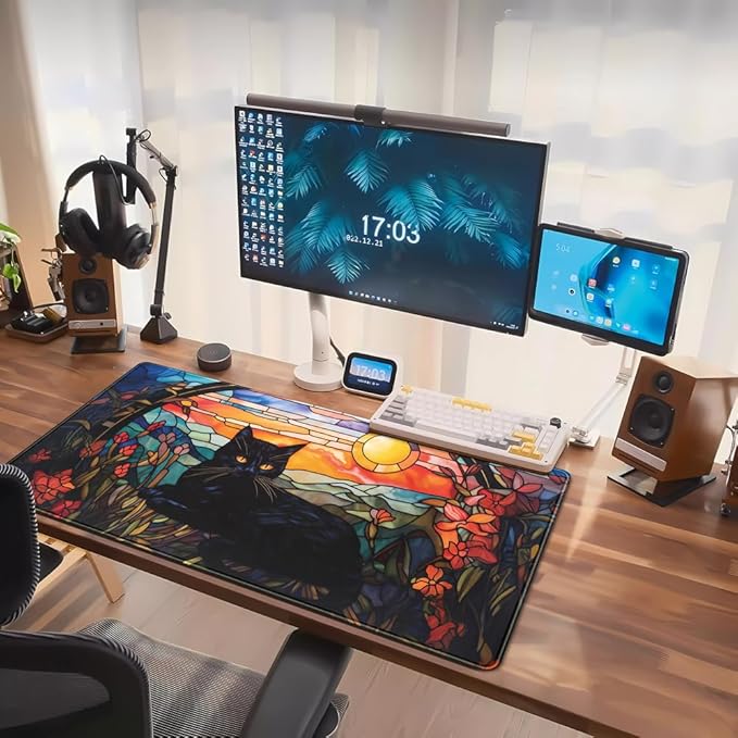 Black Cat Desk Mat Vintage Sunset XXL Large Mouse Pad Laptop Desk Mousepad with Stitched Edges, Keyboard Pad Mouse Mat for Work Game Office Desk Accessories 31.5x15.7 in