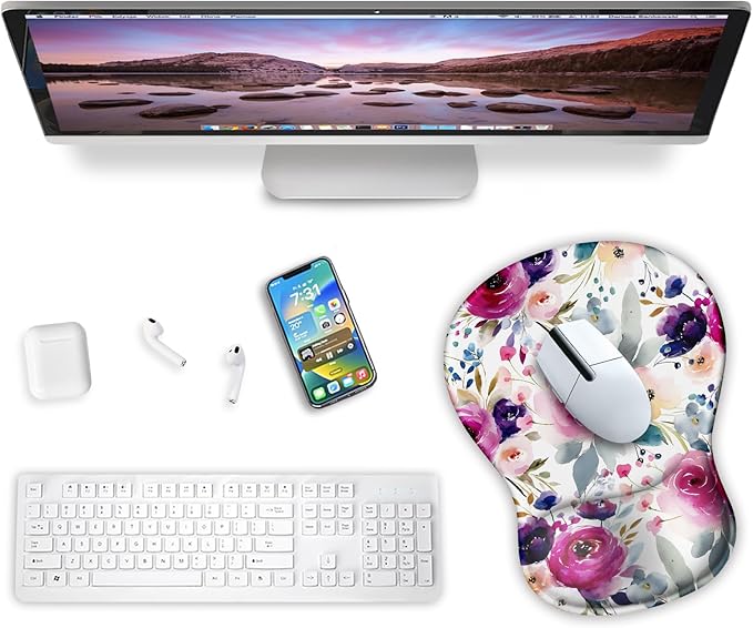 Blusabaca Mouse Pad with Wrist Rest, Floral Flower Ergonomic Mousepad Wrist Support for Desk, Gaming Mousepads for Wireless Mouse Computer Laptop Work Home Desk Accessories Office Supplies Decor