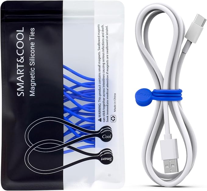 SMART&COOL Reusable Silicone Magnetic Cable Ties for Bundling and Organizing, Holding Stuff, Book Markers, Fridge Magnets, Assorted Color, 7.16'' (10-Pack, Blue) by SMARTCOOL