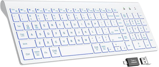 SABLUTE Wireless Keyboard with 7 Colored Backlits, Rechargeable Silent Compact Cordless Computer Keyboard with Low Profile Quiet Light Up Keys for Windows, PC, Linux, Chrome, Mac (White)