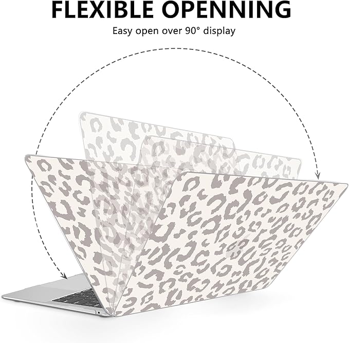 AKIT Compatible with MacBook Air 13 Inch Case M1 2022-2020 2019 2018 A2337 A2179 A1932, Pattern Hard Shell Laptop Case+Screen Protector+Keyboard Cover for Mac Book Air 13.3 Inch, Leopard Grey