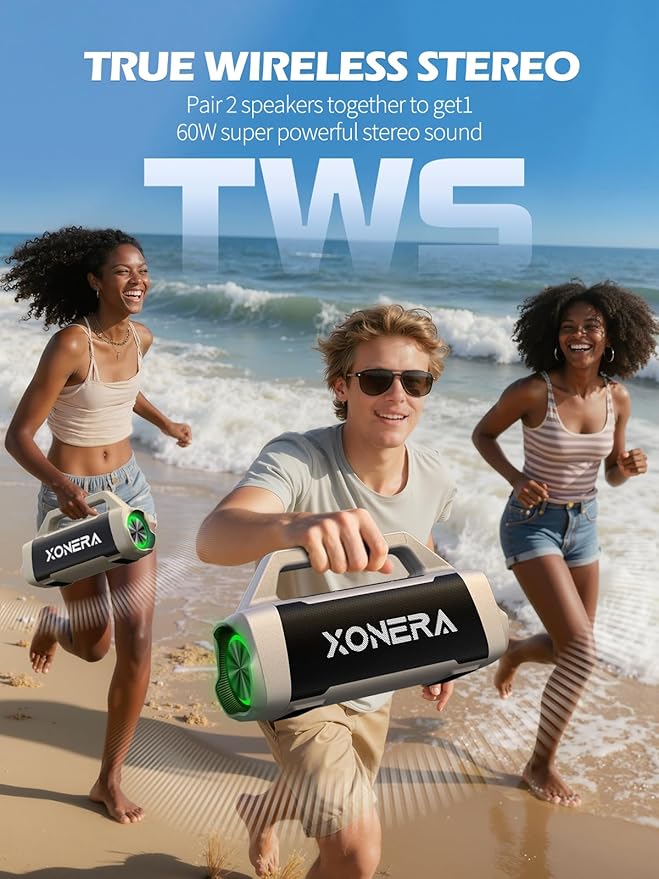 Speakers Bluetooth Wireless, 80W Peak Loud Outdoor Speaker with Bass, 20H Playtime, IPX6 Waterproof, TWS, BT5.3, Portable for Camping Hiking Boating Pool Beach, Desert Yellow