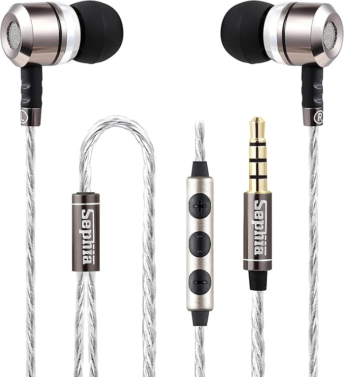 Sephia SP3060VC Wired Earbuds with Mic, in Ear Headphones with Deep Bass, Noise Isolating Earphones, 10mm Drivers, Tangle Free Cable, 3.5mm Jack