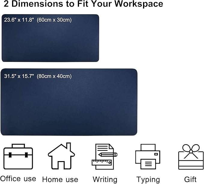 Dual Sided PU Leather Desk Pad, Mouse Pad, Office Desk Mat, Non-Slip Laptop Desk Pad, Waterproof Desk Writing Pad for Office and Home (31.5" x 15.7", Dark Blue + Yellow)