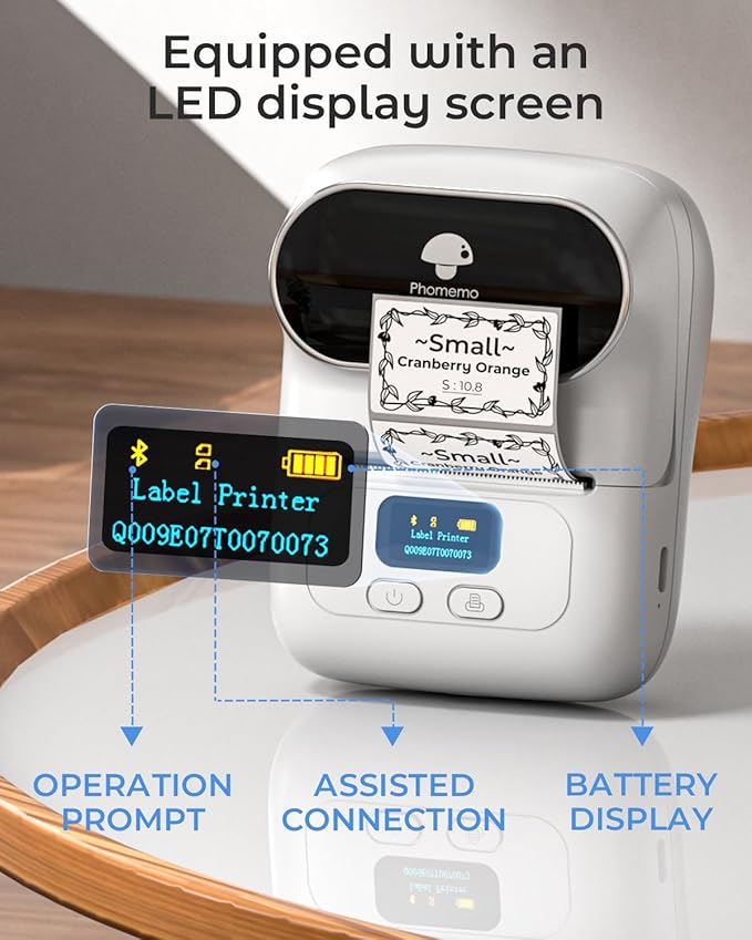 Phomemo Label Printer - M110 Address Label Maker Bluetooth Thermal Portable Label Maker Machine for Small Business, Barcode, Cable, Retail, Clothing, Barcode Printer Compatible with Phones & PC, White