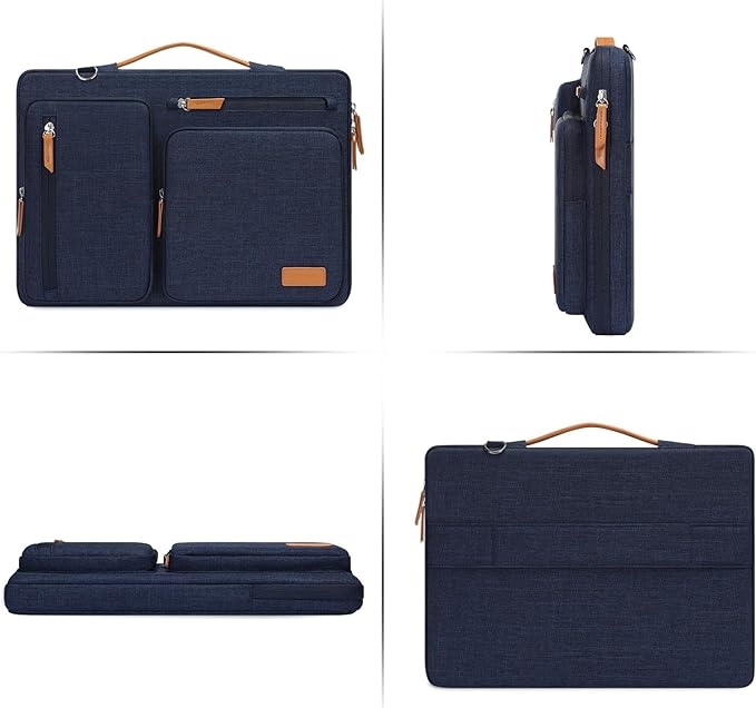 MOSISO 360 Protective Laptop Shoulder Bag,15 inch Computer Bag Compatible with MacBook Air 15 inch M5 M4 M3 M2/Pro 15, Dell XPS Plus,Side Open Messenger Bag with 4 Zipper Pockets&Handle, Navy Blue