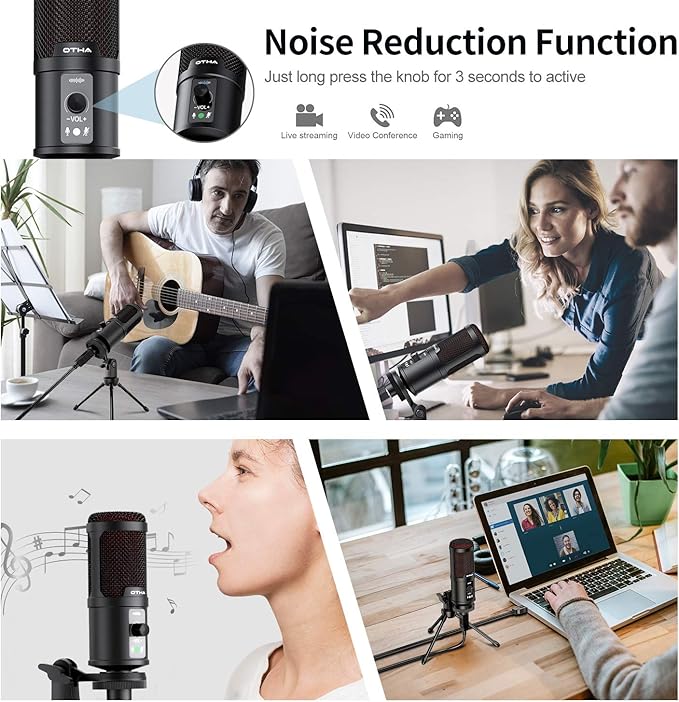 OTHA USB Microphone, Gaming Condenser Microphone, PC Mic for Podcasts Videos with Tripod Stand, Professional Microphone 192kHz/24Bit Plug & Play for Podcast, Streaming, Studio