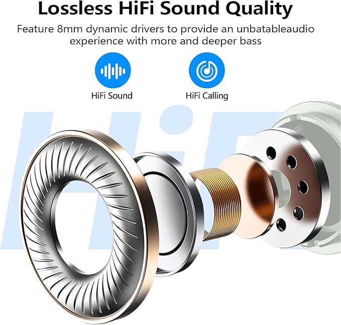 kurdene Wireless Earbuds Bluetooth 5.3 in Ear Buds Light Weight Headphones,Deep Bass Sound,Built in Mics Headset,Clear Calls Earphones for Sports Workout Light Blue
