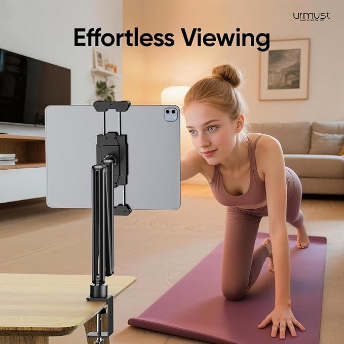 Urmust Portable Monitor Stand 15.6", iPad Stand for Desk, Portable Monitor Holder up to 18.5" Holds, Adjustable Desktop Tablet Arm Mount, Apple iPad Holder for Desk, for 4.7"-12.9" i Pad Pro/Air/Mini