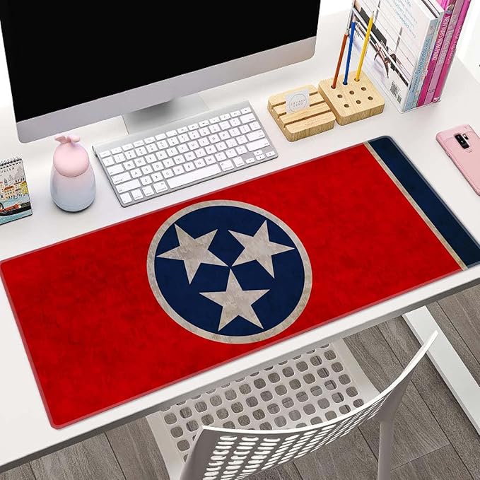 Flag of Tennessee Desk Mat Mouse Pad XL Extended Large Gaming Desk Pad Mousepad, Flag Computer Laptop Keyboard and Mouse Mat, Desktop Protector Mat for Women Men Office 31.5x11.8 in