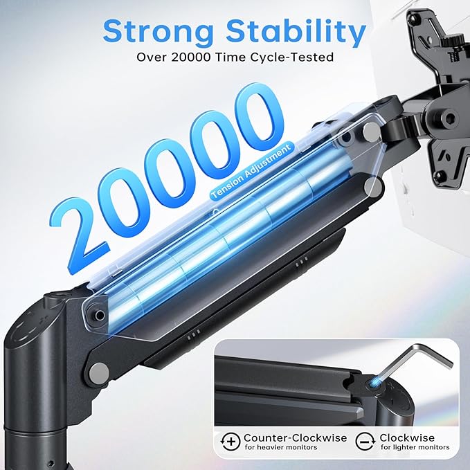 RGB Single Monitor Stand, Gas Spring Monitor Arm with 3 USB Ports, Charging and USB Data Transfer Function, Desk Mount for 13"-32" Monitors up to 19.8lbs, Adjustable Height, Tilt, Swivel, Rotate
