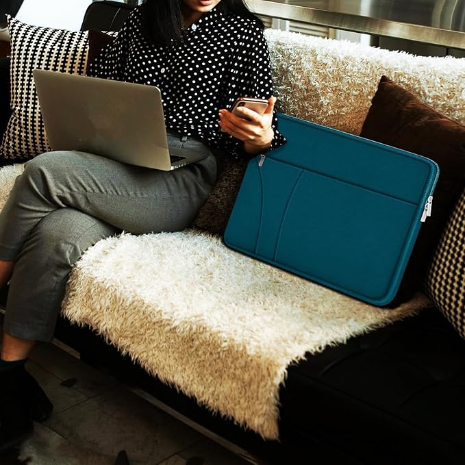Laptop Sleeve Case 14 inch, Traveling Laptop Cover with Zippered Pocket, Shockproof Protective Carrying Briefcase Computer Bag for 14" MacBook Air/Pro, HP, Dell, Lenovo, Acer, Cyan