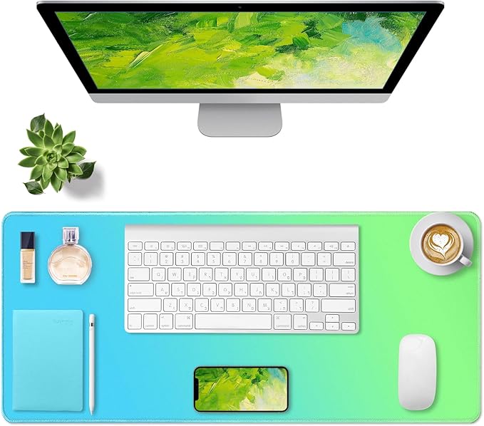 Bloss Desk Mat, Non-Slip Desk Pad Mat Protector, Large Desk Mat for Keyboard and Mouse, Mint Green Desk Mousepad with Stitched Edges, Mouse Pad for Gaming(31.5×11.8 Inches)