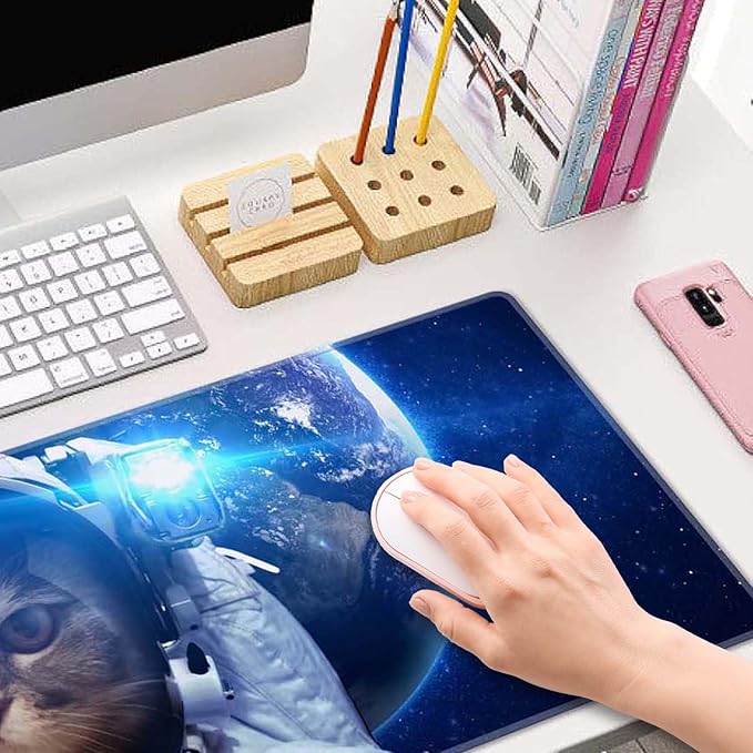 Astronaut Cat Nebula Galaxy Outer Space Gaming Mouse Pad XL Extended Large Desk Mat Big Mousepad Non-Slip Rubber Base Stitched Edge Long Desk Pad for Desktop PC Computer Gamer,31.5×11.8 Inch