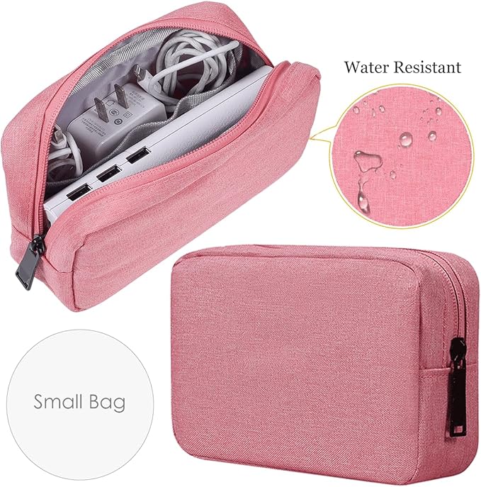 Electronics Organizer Travel Bag, Small Cable Organizer Case Waterproof Accessories Pouch, Travel Electronic Carrying Case for Cable, Cord, Charger, Phone, Power Bank, Earphone (Small-Pink)