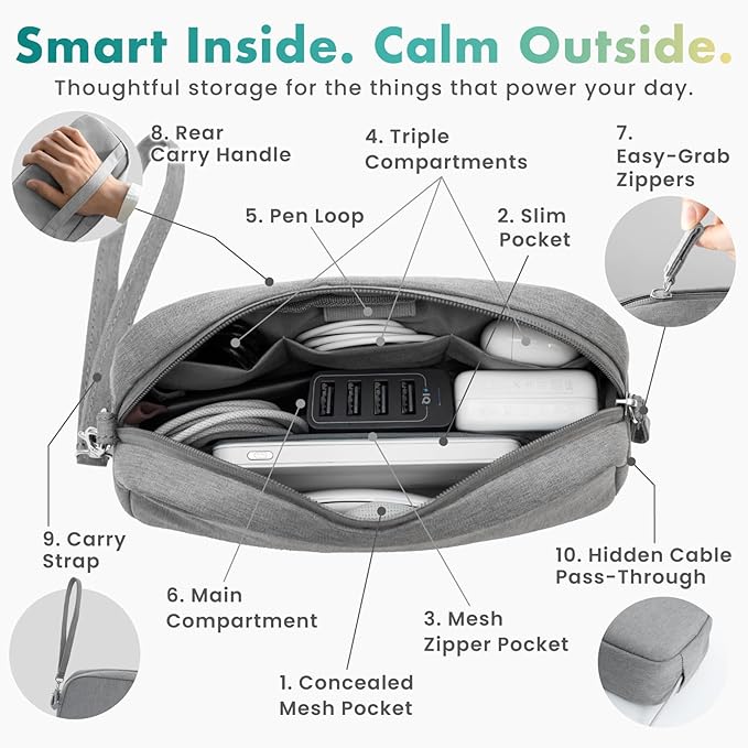 BELLEMOND「Totono+」| Cord Organizer Tech Pouch | Travel Electronics Organizer Case for Cables & Chargers | Hidden AirTag Slot & Cable Pass-Through | Designed in Japan | Sumi Black