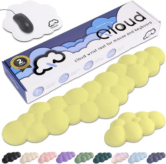 Create-ables Qloud Cloud Wrist Rest Keyboard Wrist Rest for Computer Keyboard Pad, Cloud Keyboard Wrist Rest, Wrist Pad for Keyboard, Memory Foam, Non Slip Base, Comes with Mouse Pad - Yellow