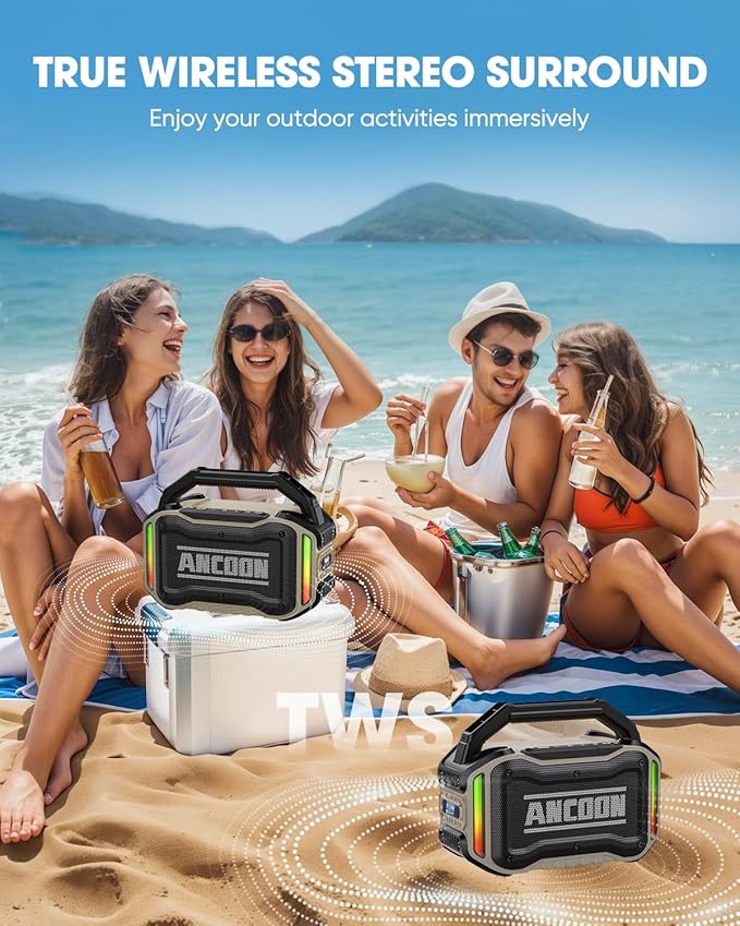 Speakers Bluetooth Wireless: 80W(Peak) Loud Speaker with Bass, 20H Playtime, IPX6 Waterproof, Large Jobsite Speakers for Work, Outdoor, Workshop, Garage, Portable Speaker with TWS (Desert)
