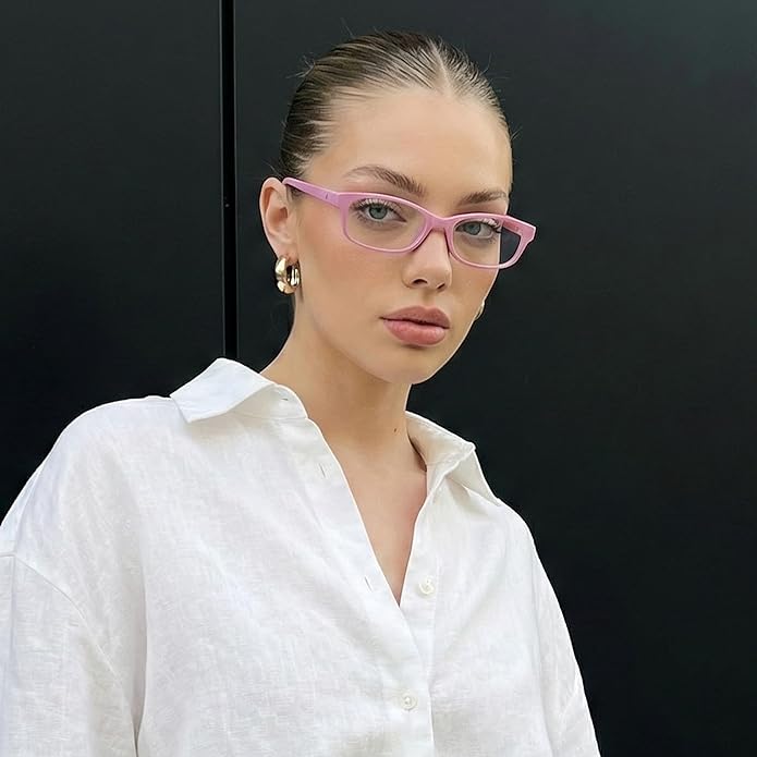 SODQW Office-Siren Blue Light Glasses for Women, Rectangle Frame, Y2K Small Eyewear, Anti Eyestrain Computer Glasses