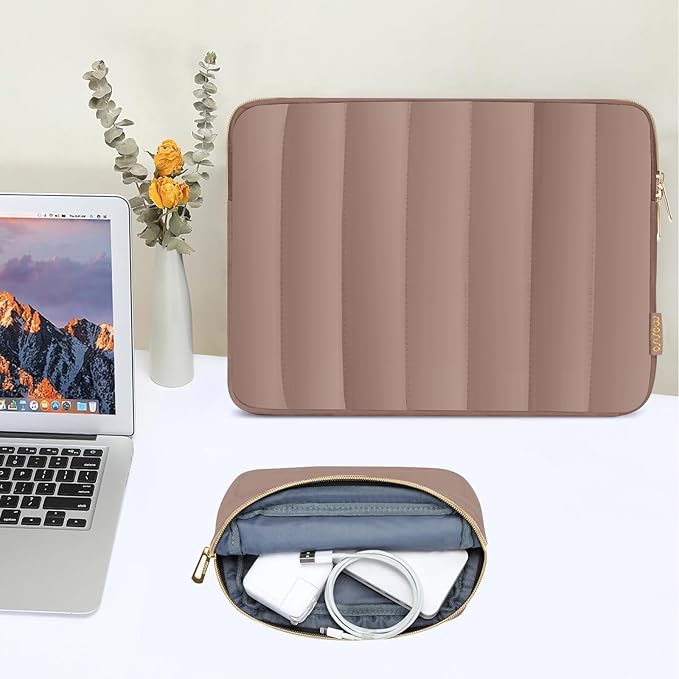 MOSISO 13-14 inch Laptop Case,13.3 inch Puffy Laptop Sleeve Compatible with MacBook Air 13 13.6 M4 M3 M2 M1/Pro 13/Pro 14, HP, Dell, ASUS, Lenovo,Vertical Rectangle Carrying Bag with Small Case, Brown