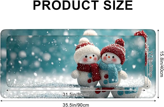 Mouse Pad, Large Anti-Slip with Stitched Edges Desk Mat Desktop Laptop Computer Desk Keyboard Mat,Table Protector Blotter Mat (Two Snowman, 31.5" x 11.8")
