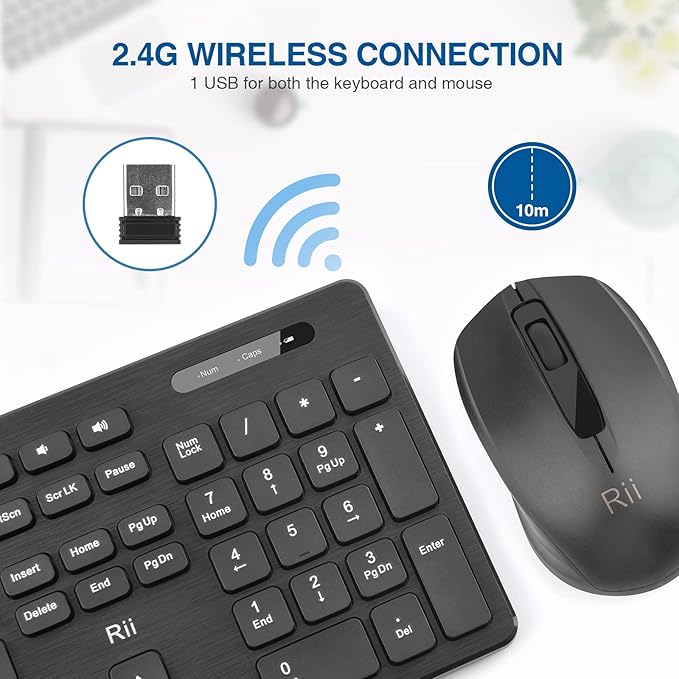 Wireless Keyboard and Mouse Combo - Rii Standard Office PC Keyboard and Optical Wireless Mice (Black)