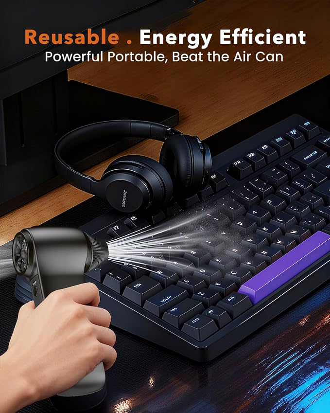 Compressed Air Duster 180000RPM – Super Power Cordless Electric Air Duster with 3-Speed Turbo Fan, Rechargeable Air Blower for Computer, Keyboard, Car, Camera & Home Cleaning - Image 3