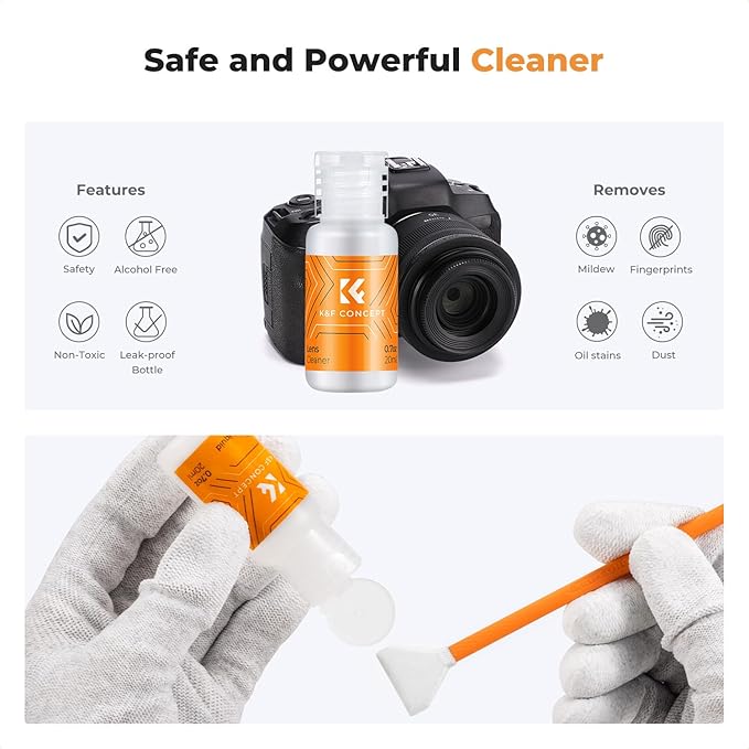 K&F Concept 16mm APS-C Sensor Cleaning Kit, Mirrorless Digital Camera Lens Cleaner Kit - 20ml Sensor Cleaner & 10 X Double-Tipped Sensor Cleaning Swabs for APS-C Type CMOS & CCD Sensors - Image 4