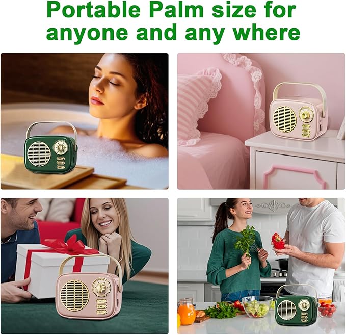 Retro Bluetooth Speaker, Vintage Decor, Gifts for Women Men Teen Girls,Portable Wireless Bluetooth Speaker, Cute Aesthetic Style for Office Kitchen Desk Bedroom Outdoor Support USB/TF Card/AUX (Green)