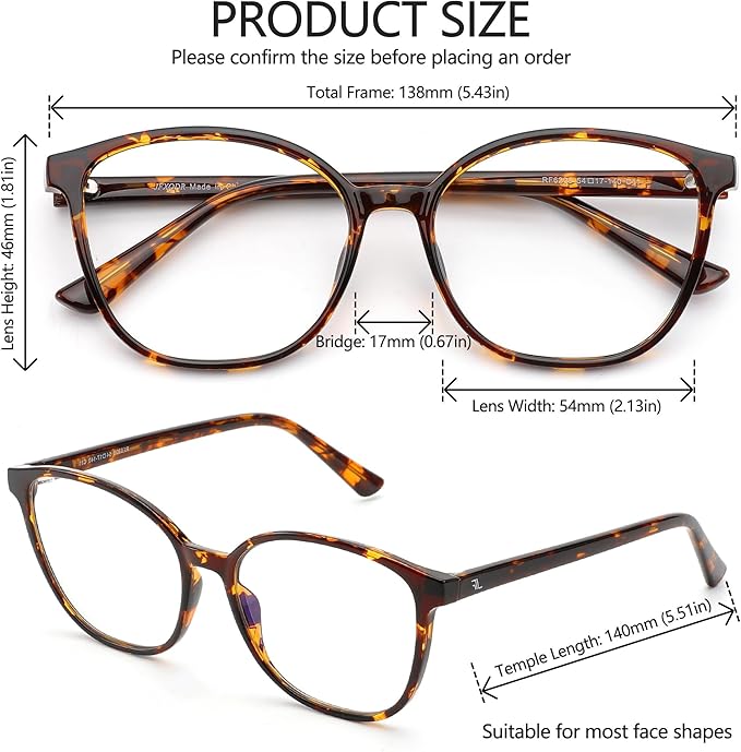 Women's Blue Light Blocking Glasses, TR90 Frame Computer Gaming Glasses Anti Eyestrain & UV Glare RF6208