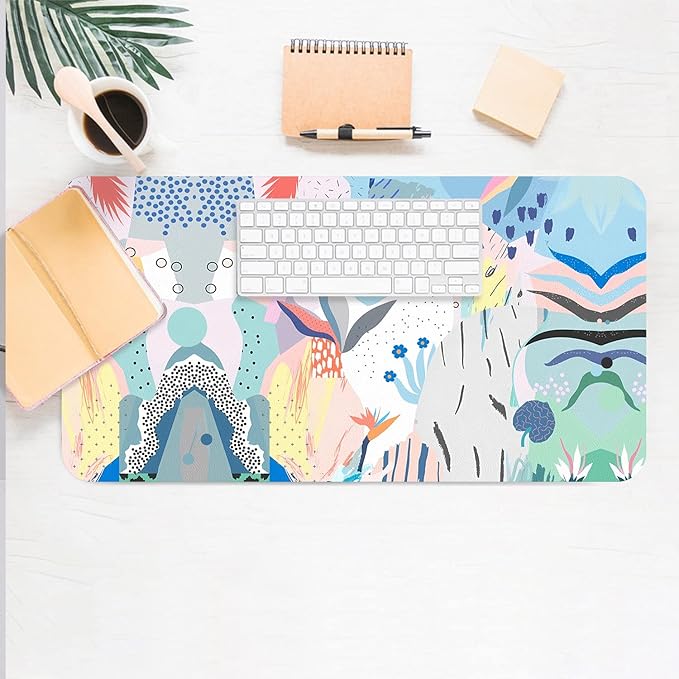 Desk Mat Large Protector Pad 27.5" ×13.8", Non-Slip PU Leather Desk Blotter, Waterproof Mouse Pad for Office Home Flowery