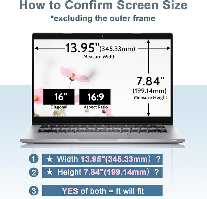 IPROKKO Laptop Privacy Screen 16 Inch 16:9 Aspect Ratio, Compatible with HP Dell Lenovo Acer Asus Samsung LG, 16,1" Removable Anti Blue Light Glare Spy Computer Monitor Filter Security Shield