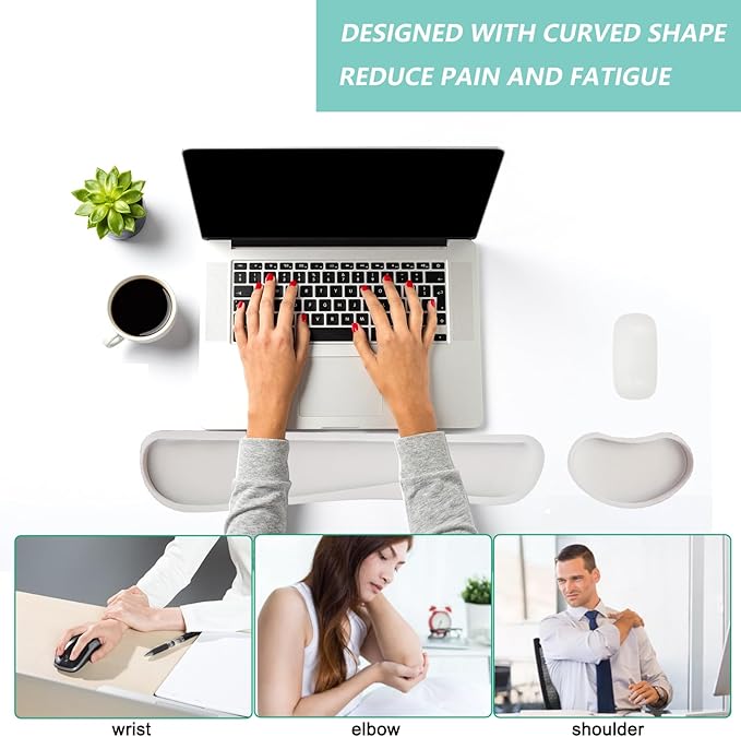 Keyboard Wrist Rest Mouse Wrist Support Set, Memory Foam Wrist Rest Pad for Computer Laptop Keyboard Mouse, Ergonomic Wrist Cushion Support for Typing Pain Relief, Gaming Home Office, White