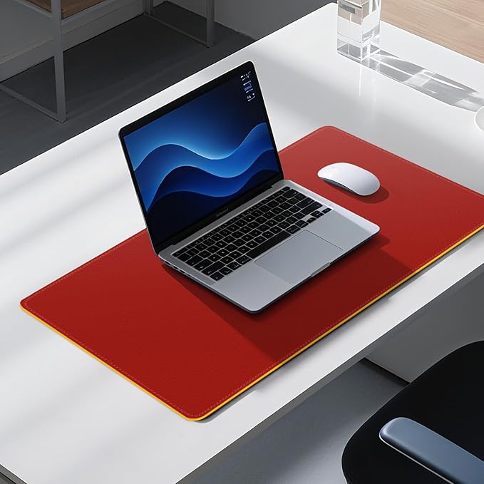 Dual Sided Leather Desk Mat - Waterproof Desk Pad - Ideal for Large Mouse Pad and Desk Mats on Top of Desks (red, 33"*13")