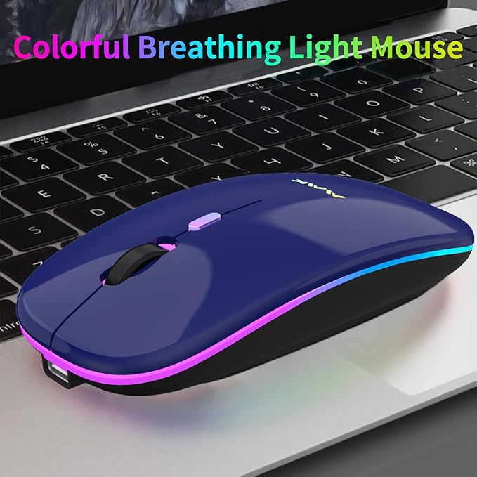 Wireless Bluetooth Mouse for Laptop, Rechargeable Mouse 2.4G USB Optical Wireless Mouse, LED Slim Dual Mode(Bluetooth 5.0 and 2.4G) Wireless for Laptop, PC, Mac OS, Android, Windows(Dark Blue)