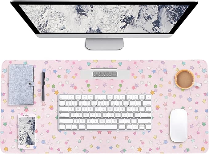 AUPET Leather Desk Pad Blotter Mat, Large Mouse Pad, Non-Slip Waterproof Desk Writing Pad Protector, Desk Decor for Office，Home，Gaming (Dreamy Rainbow Star Pattern, 35.4X15.7 inch)