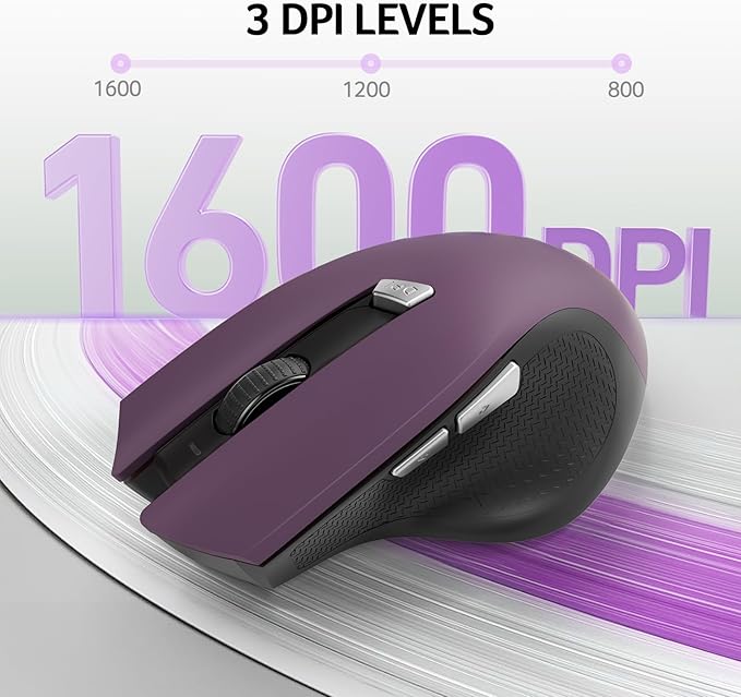 acer Wireless Mouse for Laptop, 2.4GHz Computer Mouse 3 Adjustable DPI Office Cordless USB Mice with USBA Receiver, 6 Buttons, 1600 DPI, Medium to Large Sized Hands (Purple)