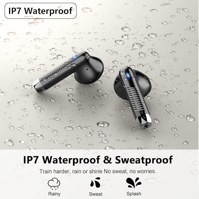 Wireless Earbuds, Bluetooth Headphones V5.4 Stereo Bass Ear Buds with ENC Noise Cancelling Mics,56H Bluetooth Earbuds with LED Display Charging Case, IP7 Waterproof Earphones for Android iOS【Mini】