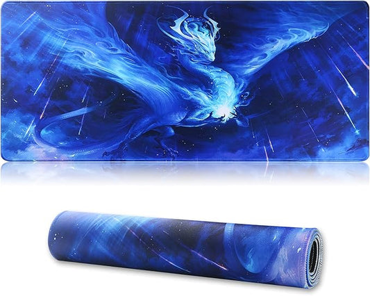 Large Gaming Mouse Pad with Stitched Edges,[27.5x11.8In] Extended Mouse Pad with Non-Slip Natural Rubber Base for Gamer/Desktop/Office/Home (70x30 Bluedragon)