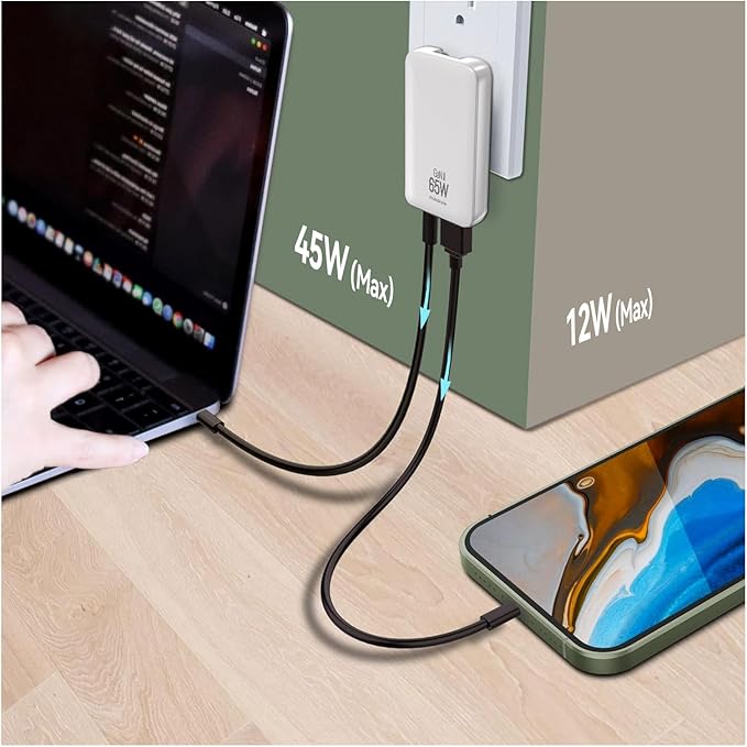65W GaN USB C Charger Block,2-Ports Flat USB Wall Charger,flodable Plug for Travel, with PD3.0&PPS for iPhone 17/16/15 Series, Galaxy S25/S24, Pixel 10/9, MacBook Pro/Air, iPad Pro(2026 New)