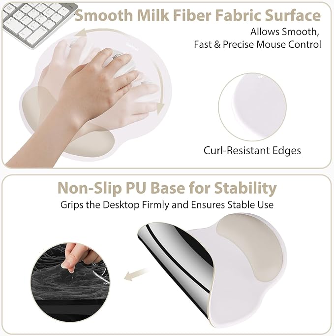 Sushret Mouse Pad and Keyboard Wrist Rest, 3-in-1 Gel Memory Foam Ergonomic Mouse Pad with Wrist Rest Set, Gaming Mousepad Arm Cushion Support for Computer Office Desk Accessories Cute Setup,Khaki