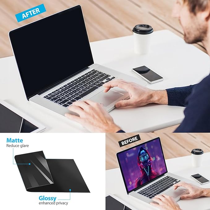 2Pack Magnetic Laptop Privacy Screen Filter 16 inch for 16:10 Widescreen Computer Monitor, Removable Anti Blue Light Privacy Shield, Anti-Glare Protector