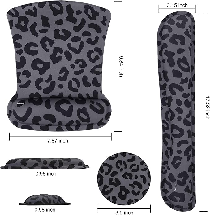 MOSISO Wrist Rest Support for Mouse Pad&Keyboard Set, Leopard Grain Ergonomic Mousepad&Coaster Non-Slip Base Home/Office Pain Relief&Easy Typing Cushion with Neoprene Cloth&Raised Memory Foam, Black