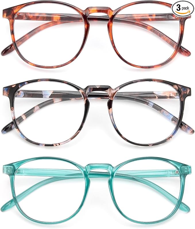 IBOANN Chic & Comfy Blue Light Glasses for Women - 3-Pack Round Frames, Screen-Ready Style with UV Protection Coating