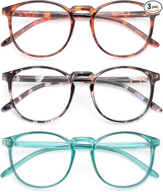 IBOANN Chic & Comfy Blue Light Glasses for Women - 3-Pack Round Frames, Screen-Ready Style with UV Protection Coating